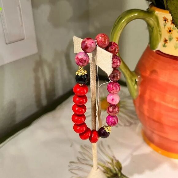 NWT Barse Genuine Stones Stretch Red Agate Bracelet #BJBR - Picture 2 of 9